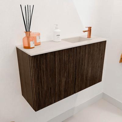 Toiletmeubel Mondiaz Joya Dlux | 70 cm | Meubelkleur Walnut | Faye wastafel Meli Wasbak Rechts | 1 kraangat