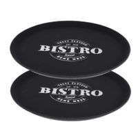 2x stuks zwart anti-slip dienbladen kunststof 36 cm bistro special - thumbnail