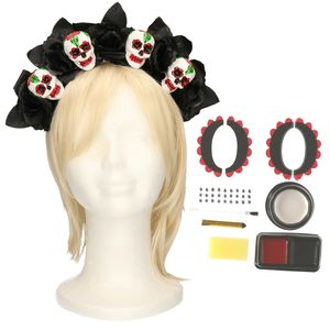 Verkleed setje Day of the Dead - sugar skull schmink en diadeem - Halloween/Carnaval accessoires