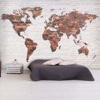 Fotobehang - wereldkaart stenen muur, premium print vliesbehang - thumbnail