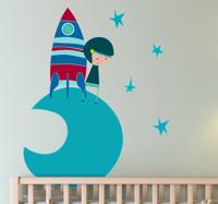 astronaut maan raket sticker blauw astronaut maan raket sticker blauw