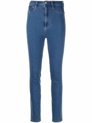 Philipp Plein legging orné de cristal à taille haute - Bleu