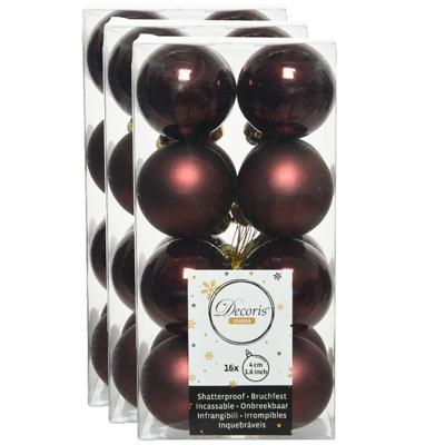 Decoris kleine kerstballen - 48x st - mahonie bruin - 4 cm - kunststof - onbreekbare kerstballen