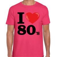 Verkleed T-shirt heren - I love 80s - roze - eighties party / thema feesten