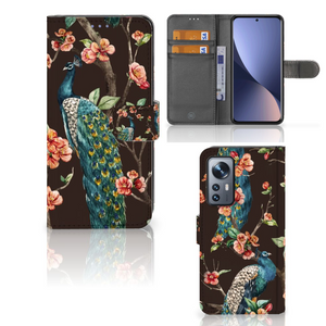 Xiaomi 12 | 12X Telefoonhoesje met Pasjes Pauw met Bloemen