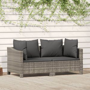 2-delige Loungeset met kussens poly rattan grijs