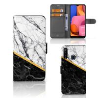 Samsung Galaxy A20s | Bookcase | Marmer Wit Zwart - Origineel Cadeau Man