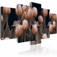 Schilderij - Tulpen in sepia , bloem , 5 luik - thumbnail