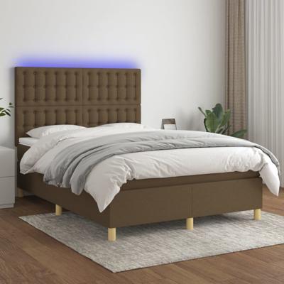 Boxspring met matras en LED stof donkerbruin 140x190 cm