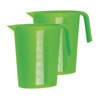 Schenkkan/waterkan - 2x - groen - 1,75 liter - kunststof - L22 x H20 cm