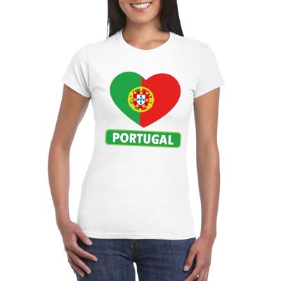 Portugal t-shirt - met hartjes vlag print - wit - dames - korte mouwen - landen supporters Portugal t-shirt - met hartjes vlag print - wit - dames - korte mouwen - landen supporters