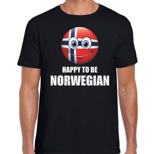 Noorwegen emoticon Happy to be Norwegian landen t-shirt zwart heren