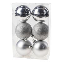 6x Zilveren kerstballen 8 cm kunststof mat/glans/glitter - Kerstbal - thumbnail