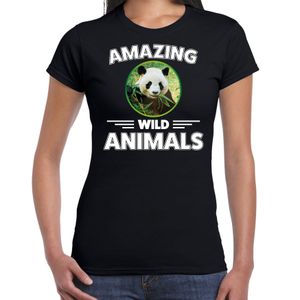 T-shirt pandaberen amazing wild animals / dieren zwart voor dames