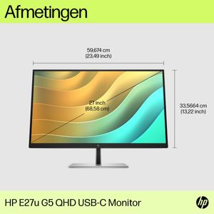 HP E27u G5 LED-monitor Energielabel F (A - G) 68.6 cm (27 inch) 2560 x 1440 Pixel 16:9 5 ms HDMI, DisplayPort, USB 3.2 Gen 1 (USB 3.0), RJ45, USB-C