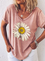 Printed Casual Short Sleeve Floral T-shirt