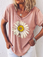 Printed Casual Short Sleeve Floral T-shirt - thumbnail