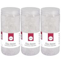 Rayher decoratie steentjes - 3x potje - glas - transparant - 475 ml - bloempotten/vazen