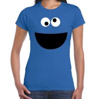 Verkleed / carnaval t-shirt - blauw - cartoon knuffel monster - dames - Verkleed kostuum shirts