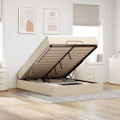 Ottoman bed met matras 140x190cm stof crèmekleurig
