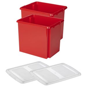 Sunware - Set van 2x opslagbox kunststof 45 liter rood 45 x 36 x 36 cm met deksel - Opbergbox