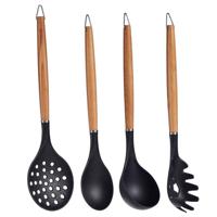 Kook/keuken gerei - set van 4x stuks - zwart/bruin - kunststof/hout - keuken/kook accessoires - Soeplepels