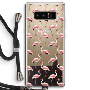 Flamingoprint groen: Samsung Galaxy Note 8 Transparant Hoesje met koord