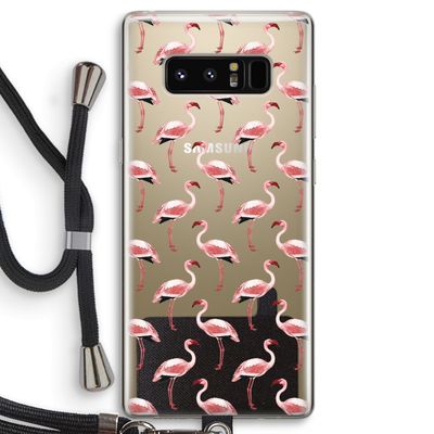 Flamingoprint groen: Samsung Galaxy Note 8 Transparant Hoesje met koord
