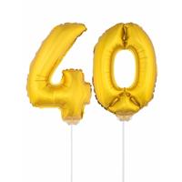 Gouden opblaas cijfer 40 - op stokjes van 41 cm - leeftijd versiering - verjaardag