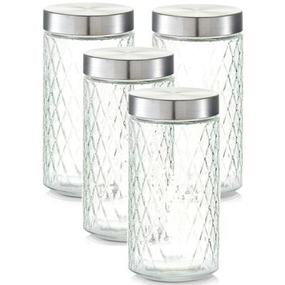 Zeller keuken voorraadpotten / bewaarpotten - 4x - 1500 ml - geruit glas - 11 x 22 cm