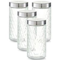 Zeller keuken voorraadpotten / bewaarpotten - 4x - 1500 ml - geruit glas - 11 x 22 cm