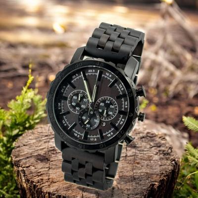 TimberWood BlackChrono - Zwart Sandelhouten Herenhorloge