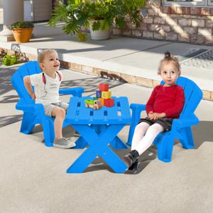 Plastic Kindertafel met 2 Adirondack Stoelen Speeltafel en Stoelen voor Peuters Weerbestendig Set Stapelstoelen voor Tuin Gazon Blauw