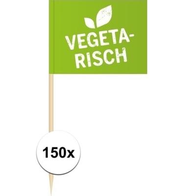 Cocktailprikkers Vegetarisch - 150x - 8 cm -mini vlaggetjes -Houten spiesjes