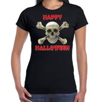 Happy Halloween horror schedel verkleed t-shirt zwart voor dames - thumbnail