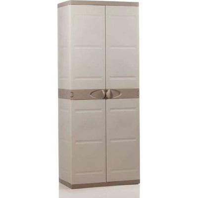 TITANIUM PLASTIKEN Hoge kast met 2 deuren en planken 70 x 44 x 176 cm Beige en Taupe TITANIUM assortiment binnen en buiten
