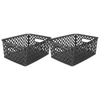 5Five Opbergmand/box van kunststof - 2x - zwart - 19 x 25 x 10 cm - 4 liter