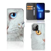 iPhone 13 Pro Max | Telefoonhoesje | Met pasjeshouder | Witte Kat