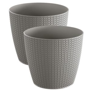 Plantenpot voor buiten - Set van 2x stuks - steengrijs - kunststof - D16 x H14 cm - Stijlvol