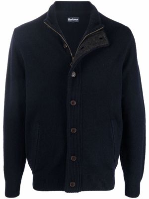Barbour cardigan en laine à col montant - Bleu