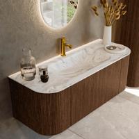 Badmeubel Mondiaz Kurve-Dlux | 120 cm | Meubelkleur Walnut | Wastafelkleur Glace | Solid surface | Midden spoelbak | 1 kraangat
