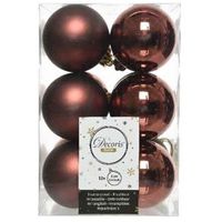 12x Kunststof kerstballen glanzend/mat mahonie bruin 6 cm kerstboom versiering/decoratie   - - thumbnail