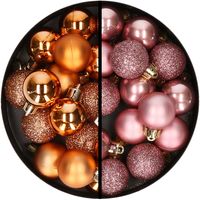 34x stuks kunststof kerstballen koper en velvet roze 3 cm