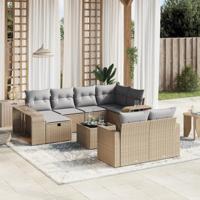 11-delige Tuinset met kussens poly rattan beige