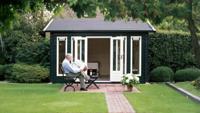 Lugarde Blokhut B13 400x300 cm - 44 mm- Zadeldak- Onbehandeld vurenhout- Lugarde
