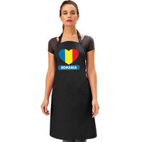 Roemenie hart vlag barbecueschort/ keukenschort zwart - thumbnail