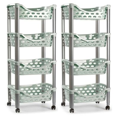 Set van 2x keukentrolley/roltafel 4 laags kunststof groen 40 x 88 cm