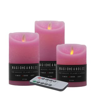 Kaarsen set 3 roze LED stompkaarsen met afstandsbediening