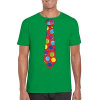 Kerst t-shirt stropdas met kerstballen print groen voor heren - thumbnail