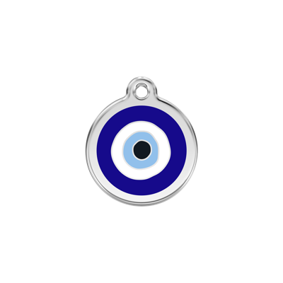 Evil Eye Navy roestvrijstalen hondenpenning small/klein dia. 2 cm - Reddingo